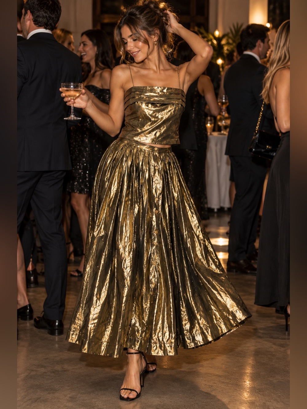 Vintage Carlisle Metallic Gold 2-Piece Skirt Set Size 12